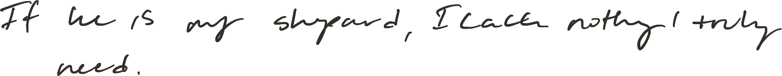 Handwritten note on ruled paper beneath Psalm 23:1, converted to searchable text